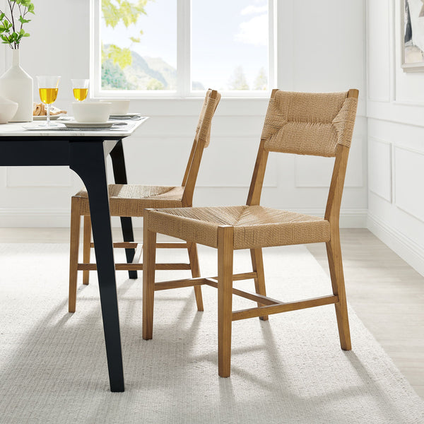 Modway Furniture Bodie Elm Wood Dining Chairs with Woven Paper Rope Seats for Farmhouse Tables Set Brown EEI-7899-NAT-NAT