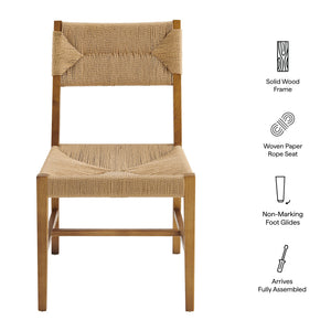 Modway Furniture Bodie Elm Wood Dining Chairs with Woven Paper Rope Seats for Farmhouse Tables Set Brown EEI-7899-NAT-NAT