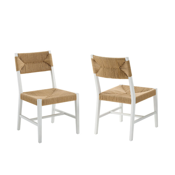 Modway Furniture Bodie Elm Wood Dining Chairs with Woven Paper Rope Seats for Farmhouse Tables Set White EEI-7899-WHI-NAT