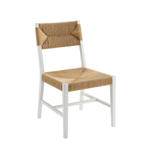 Modway Furniture Bodie Elm Wood Dining Chairs with Woven Paper Rope Seats for Farmhouse Tables Set White EEI-7899-WHI-NAT
