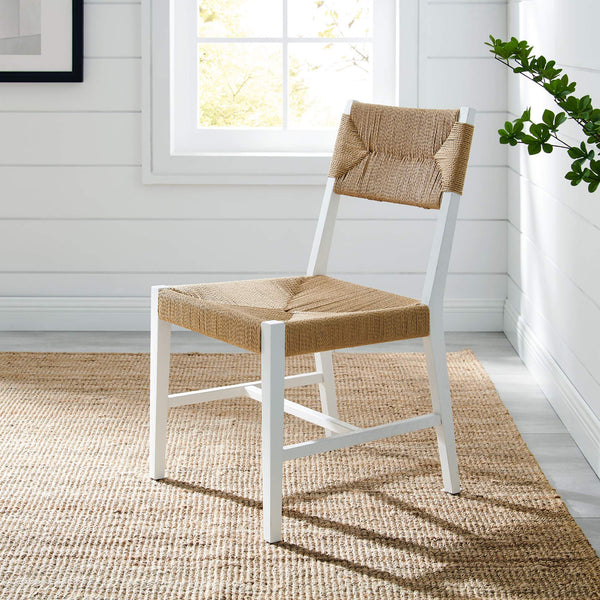 Modway Furniture Bodie Elm Wood Dining Chairs with Woven Paper Rope Seats for Farmhouse Tables Set White EEI-7899-WHI-NAT