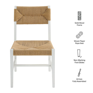 Modway Furniture Bodie Elm Wood Dining Chairs with Woven Paper Rope Seats for Farmhouse Tables Set White EEI-7899-WHI-NAT