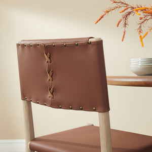 Modway Furniture Dover Elm Wood Vegan Leather Dining Chair Mid-Century Modern Farmhouse Seating EEI-7900-NAT-SDL