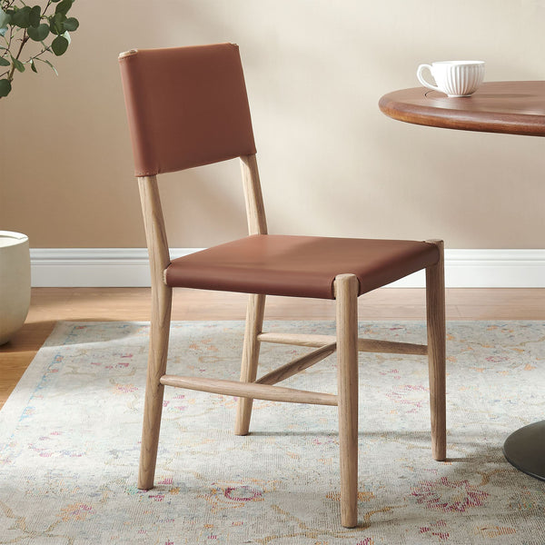 Modway Furniture Dover Elm Wood Vegan Leather Dining Chair Mid-Century Modern Farmhouse Seating EEI-7900-NAT-SDL