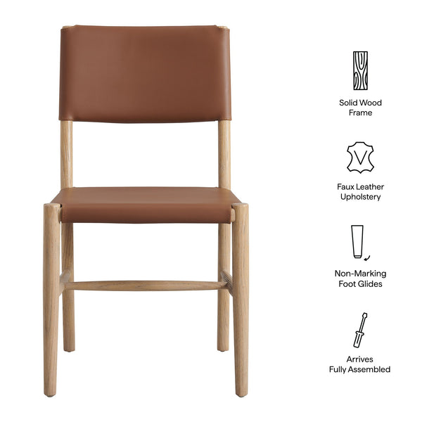 Modway Furniture Dover Elm Wood Vegan Leather Dining Chair Mid-Century Modern Farmhouse Seating EEI-7900-NAT-SDL
