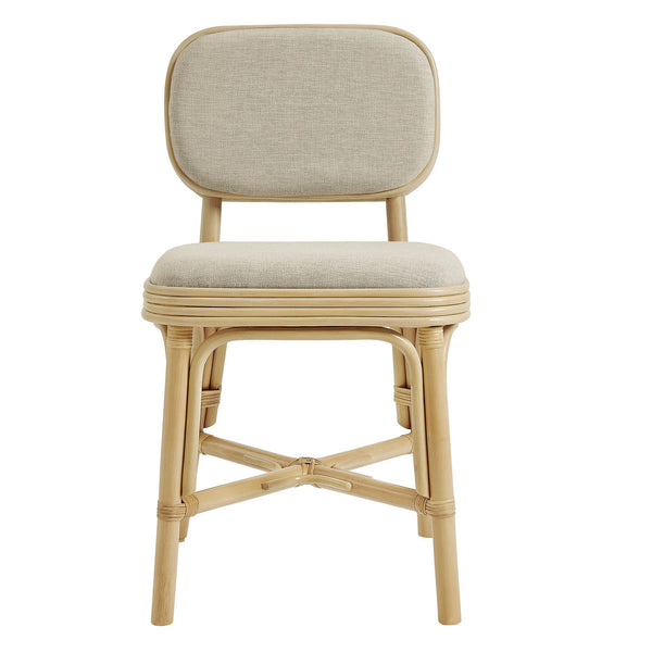 Modway Furniture Bahari Woven Rattan Upholstered Dining Chair Bohemian Coastal Armless Seat Brown EEI-7901-NAT-BEI