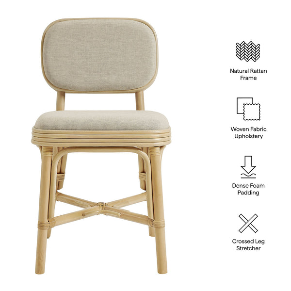 Modway Furniture Bahari Woven Rattan Upholstered Dining Chair Bohemian Coastal Armless Seat Brown EEI-7901-NAT-BEI
