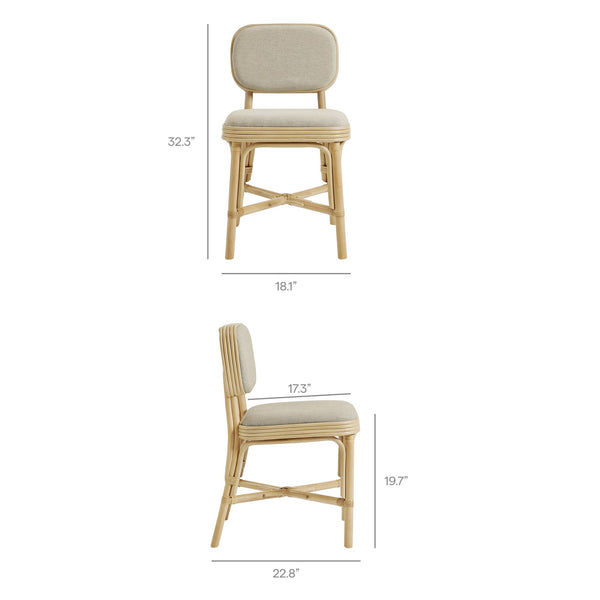 Modway Furniture Bahari Woven Rattan Upholstered Dining Chair Bohemian Coastal Armless Seat Brown EEI-7901-NAT-BEI