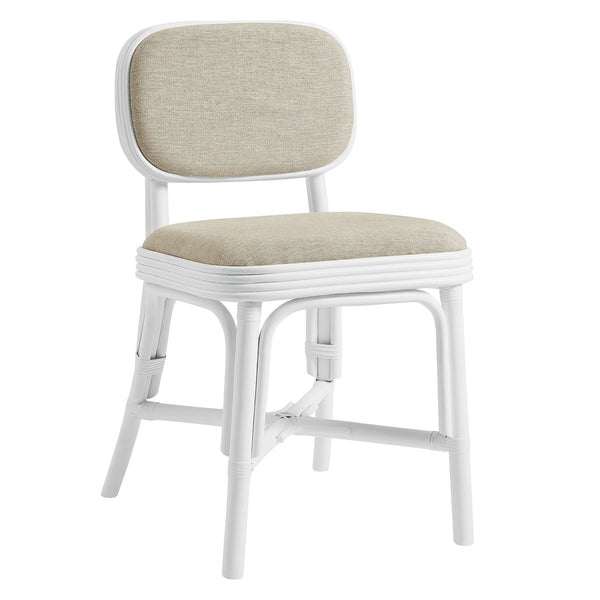 Modway Furniture Bahari Woven Rattan Upholstered Dining Chair Bohemian Coastal Armless Seat White EEI-7901-WHI-LBE