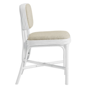 Modway Furniture Bahari Woven Rattan Upholstered Dining Chair Bohemian Coastal Armless Seat White EEI-7901-WHI-LBE