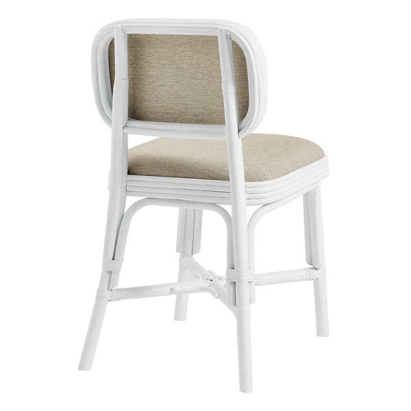 Modway Furniture Bahari Woven Rattan Upholstered Dining Chair Bohemian Coastal Armless Seat White EEI-7901-WHI-LBE