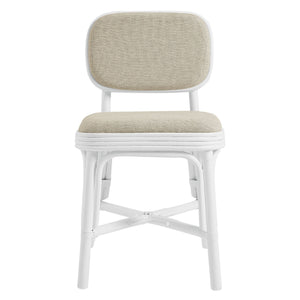 Modway Furniture Bahari Woven Rattan Upholstered Dining Chair Bohemian Coastal Armless Seat White EEI-7901-WHI-LBE