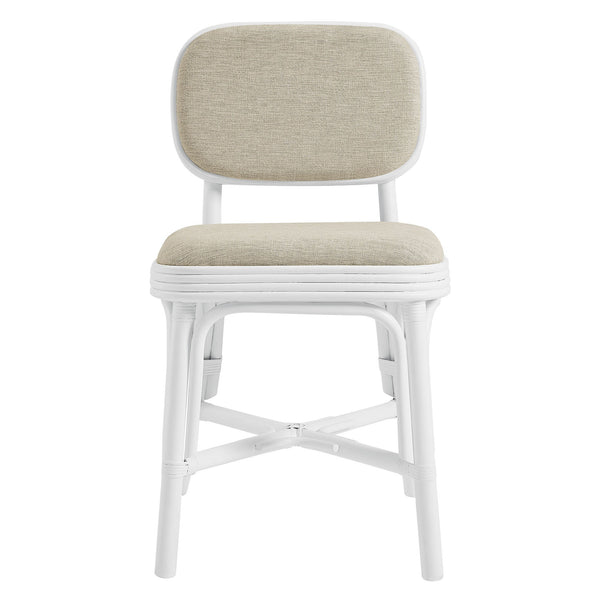 Modway Furniture Bahari Woven Rattan Upholstered Dining Chair Bohemian Coastal Armless Seat White EEI-7901-WHI-LBE