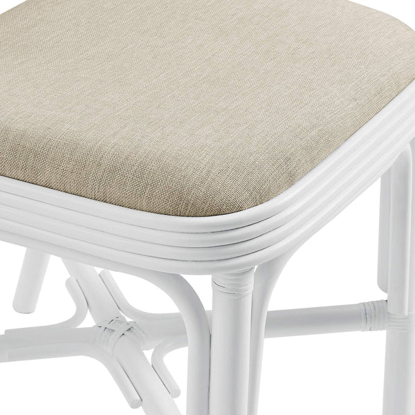 Modway Furniture Bahari Woven Rattan Upholstered Dining Chair Bohemian Coastal Armless Seat White EEI-7901-WHI-LBE