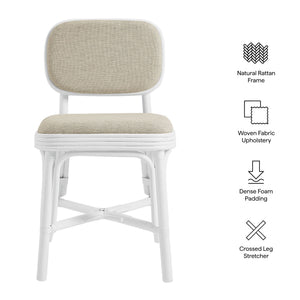 Modway Furniture Bahari Woven Rattan Upholstered Dining Chair Bohemian Coastal Armless Seat White EEI-7901-WHI-LBE