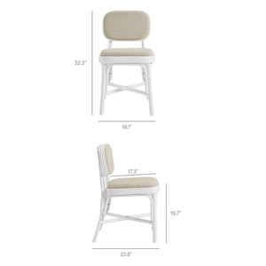 Modway Furniture Bahari Woven Rattan Upholstered Dining Chair Bohemian Coastal Armless Seat White EEI-7901-WHI-LBE