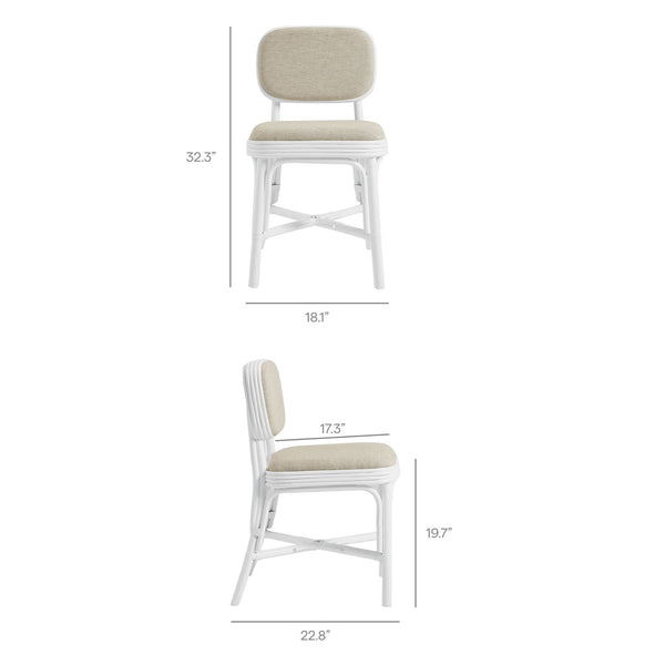 Modway Furniture Bahari Woven Rattan Upholstered Dining Chair Bohemian Coastal Armless Seat White EEI-7901-WHI-LBE