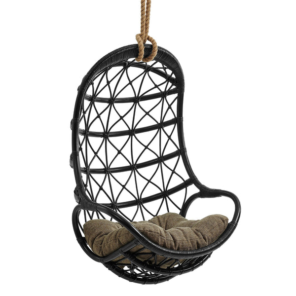 Modway Furniture Tamarind Natural Rattan Basket Hanging Chair with Tufted Cushion for Bohemian Interiors Black EEI-7902-BLK-TAN