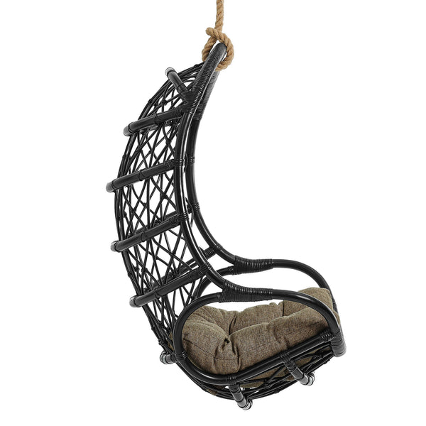 Modway Furniture Tamarind Natural Rattan Basket Hanging Chair with Tufted Cushion for Bohemian Interiors Black EEI-7902-BLK-TAN