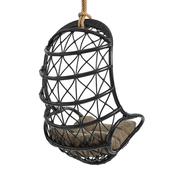Modway Furniture Tamarind Natural Rattan Basket Hanging Chair with Tufted Cushion for Bohemian Interiors Black EEI-7902-BLK-TAN