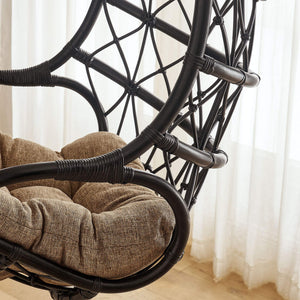 Modway Furniture Tamarind Natural Rattan Basket Hanging Chair with Tufted Cushion for Bohemian Interiors Black EEI-7902-BLK-TAN