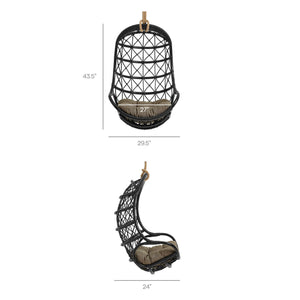 Modway Furniture Tamarind Natural Rattan Basket Hanging Chair with Tufted Cushion for Bohemian Interiors Black EEI-7902-BLK-TAN