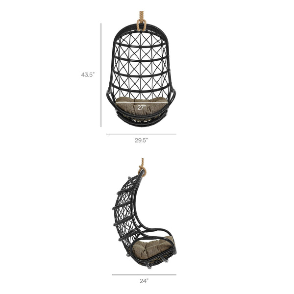 Modway Furniture Tamarind Natural Rattan Basket Hanging Chair with Tufted Cushion for Bohemian Interiors Black EEI-7902-BLK-TAN