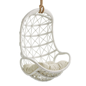 Modway Furniture Tamarind Natural Rattan Basket Hanging Chair with Tufted Cushion for Bohemian Interiors White EEI-7902-WHI-LBE