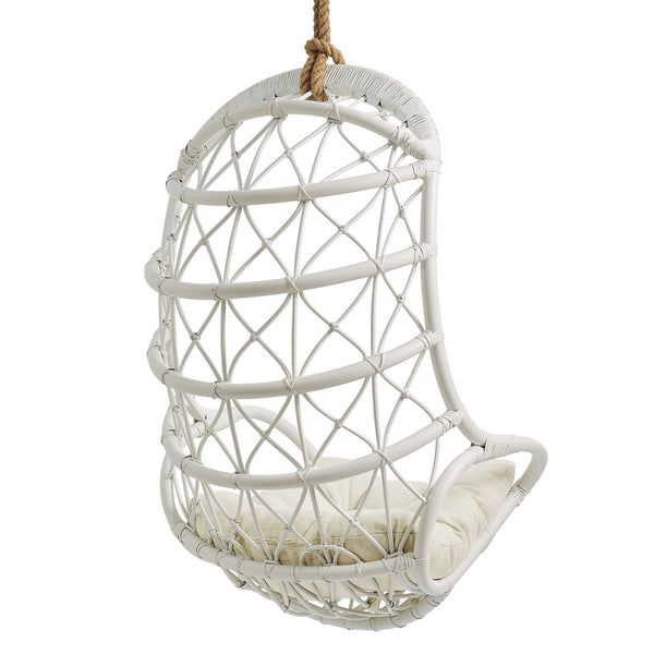 Modway Furniture Tamarind Natural Rattan Basket Hanging Chair with Tufted Cushion for Bohemian Interiors White EEI-7902-WHI-LBE