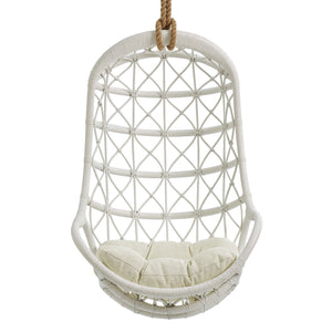 Modway Furniture Tamarind Natural Rattan Basket Hanging Chair with Tufted Cushion for Bohemian Interiors White EEI-7902-WHI-LBE
