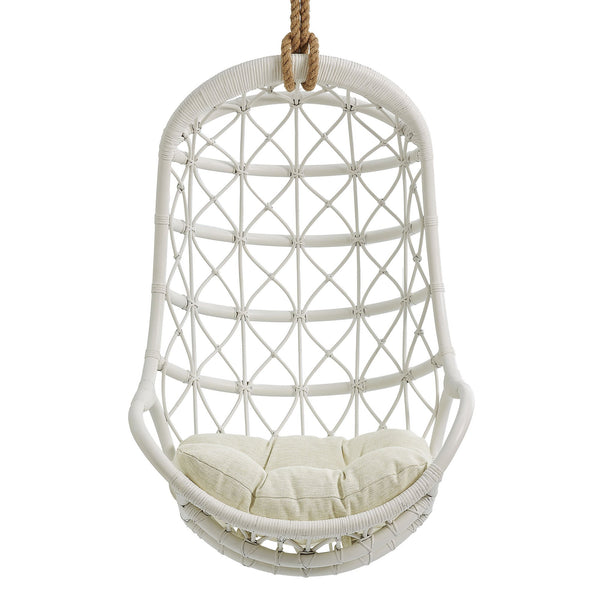 Modway Furniture Tamarind Natural Rattan Basket Hanging Chair with Tufted Cushion for Bohemian Interiors White EEI-7902-WHI-LBE