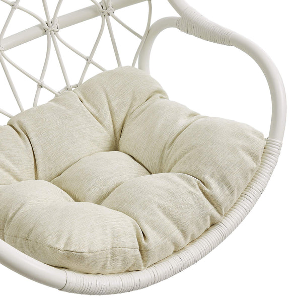 Modway Furniture Tamarind Natural Rattan Basket Hanging Chair with Tufted Cushion for Bohemian Interiors White EEI-7902-WHI-LBE