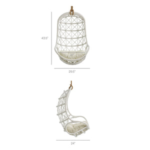Modway Furniture Tamarind Natural Rattan Basket Hanging Chair with Tufted Cushion for Bohemian Interiors White EEI-7902-WHI-LBE