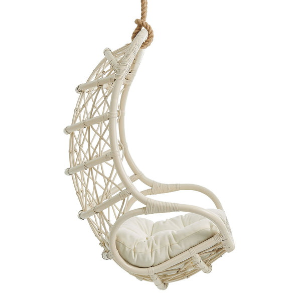 Modway Furniture Tamarind Natural Rattan Basket Hanging Chair with Tufted Cushion for Bohemian Interiors Brown EEI-7903-LTA-WHI