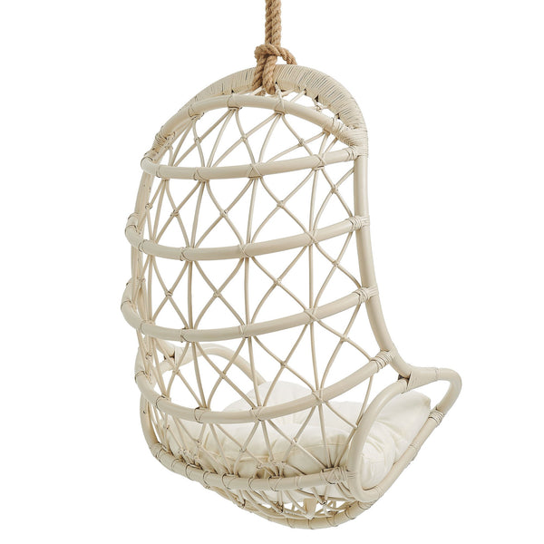 Modway Furniture Tamarind Natural Rattan Basket Hanging Chair with Tufted Cushion for Bohemian Interiors Brown EEI-7903-LTA-WHI