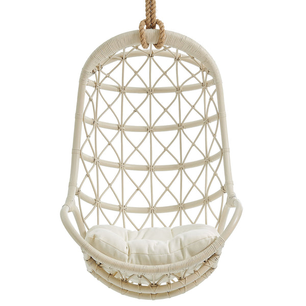 Modway Furniture Tamarind Natural Rattan Basket Hanging Chair with Tufted Cushion for Bohemian Interiors Brown EEI-7903-LTA-WHI