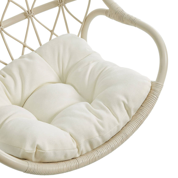 Modway Furniture Tamarind Natural Rattan Basket Hanging Chair with Tufted Cushion for Bohemian Interiors Brown EEI-7903-LTA-WHI