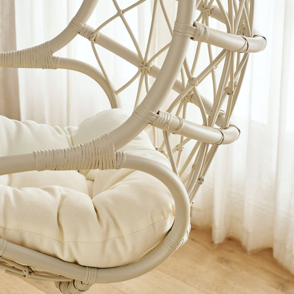 Modway Furniture Tamarind Natural Rattan Basket Hanging Chair with Tufted Cushion for Bohemian Interiors Brown EEI-7903-LTA-WHI