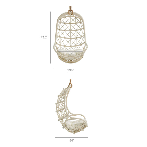 Modway Furniture Tamarind Natural Rattan Basket Hanging Chair with Tufted Cushion for Bohemian Interiors Brown EEI-7903-LTA-WHI