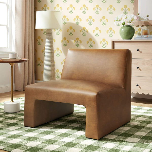 Modway Furniture Amita Vegan Leather Armless Accent Chair with Sculptural Sled Base for Modern Interiors Orange EEI-7905-CYN