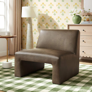 Modway Furniture Amita Vegan Leather Armless Accent Chair with Sculptural Sled Base for Modern Interiors Brown EEI-7905-MUS