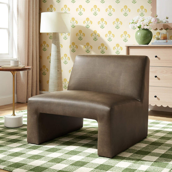 Modway Furniture Amita Vegan Leather Armless Accent Chair with Sculptural Sled Base for Modern Interiors Brown EEI-7905-MUS