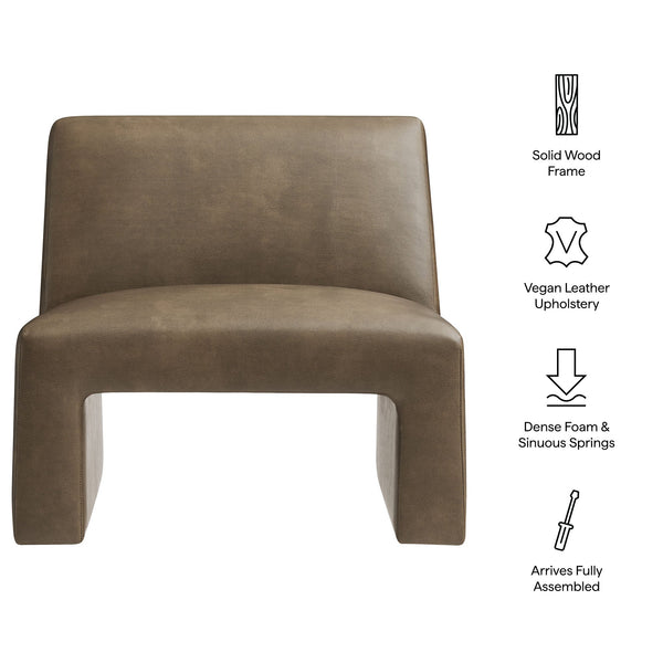 Modway Furniture Amita Vegan Leather Armless Accent Chair with Sculptural Sled Base for Modern Interiors Brown EEI-7905-MUS