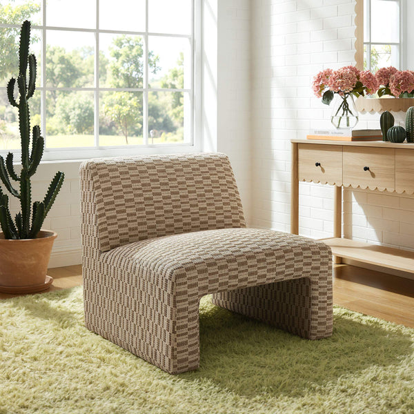 Modway Furniture Amita Modway Checked Woven Armless Accent Chair with Sled Base for Cozy Spaces Green EEI-7906-MIN