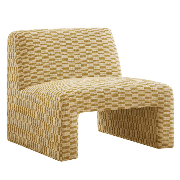Modway Furniture Amita Modway Checked Woven Armless Accent Chair with Sled Base for Cozy Spaces Yellow EEI-7906-SNR