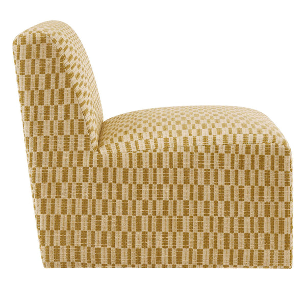 Modway Furniture Amita Modway Checked Woven Armless Accent Chair with Sled Base for Cozy Spaces Yellow EEI-7906-SNR