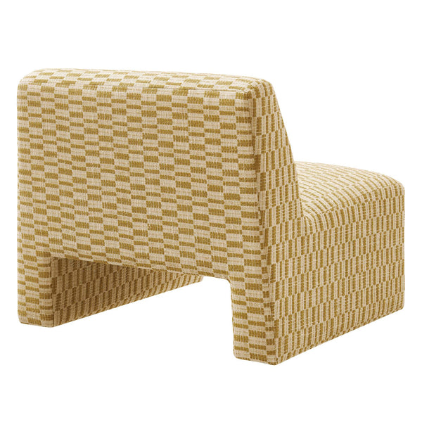 Modway Furniture Amita Modway Checked Woven Armless Accent Chair with Sled Base for Cozy Spaces Yellow EEI-7906-SNR