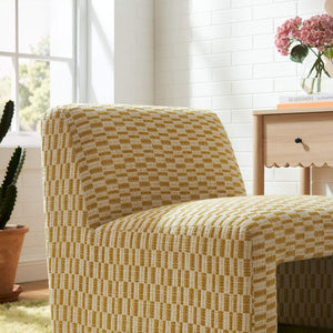 Modway Furniture Amita Modway Checked Woven Armless Accent Chair with Sled Base for Cozy Spaces Yellow EEI-7906-SNR