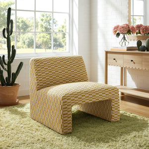 Modway Furniture Amita Modway Checked Woven Armless Accent Chair with Sled Base for Cozy Spaces Yellow EEI-7906-SNR