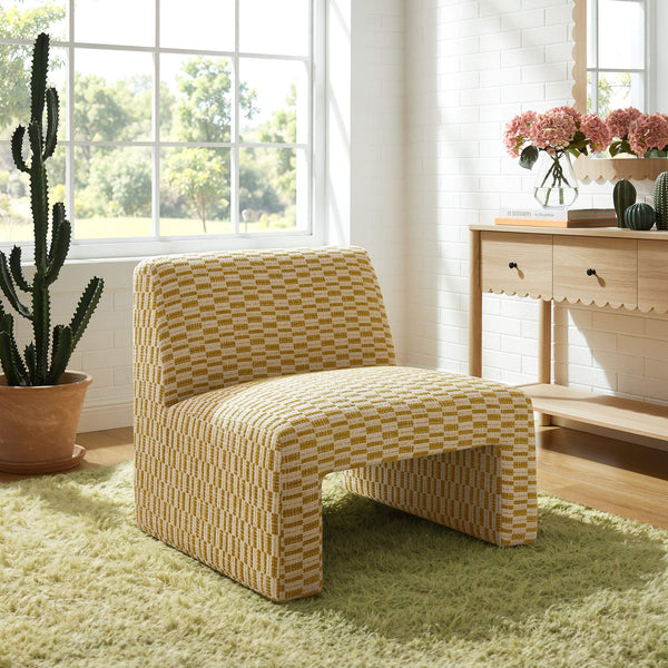Modway Furniture Amita Modway Checked Woven Armless Accent Chair with Sled Base for Cozy Spaces Yellow EEI-7906-SNR